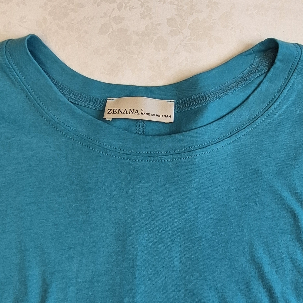 Zenana SZ L Teal Short Sleeve Oversize Dolman Tee Sz Large Will Fit XLarge - Picture 3 of 5